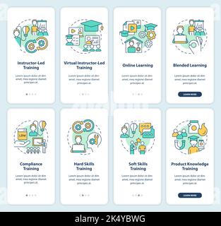 Corporate training programs onboarding mobile app screen set Stock Vector