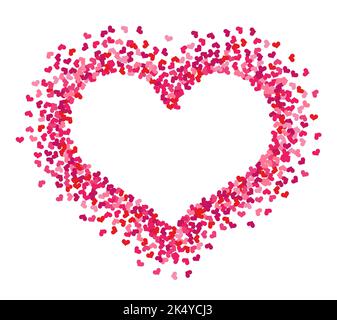 Love greeting banner. Heart confetti red and pink wedding copy