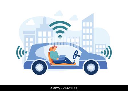 autonomous driving illustration exclusive design inspiration Stock Vector