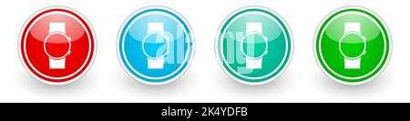 Smartwatch, smart watch vector icons, colorful glossy buttons on white Stock Vector