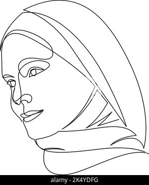 Continuous line drawing of hijab girl wearing niqab scarf vector ...