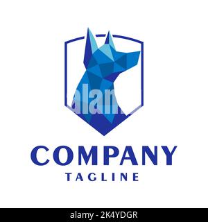 Modern Polygonal Blue Dog Logo with Shield Icon - Ideal for Corporate and Security Company Branding Stock Vector