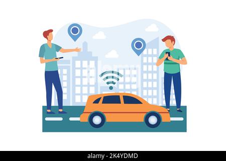 autonomous taxi illustration exclusive design inspiration Stock Vector