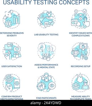 Usability testing turquoise concept icons set Stock Vector