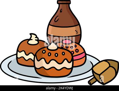 Hanukkah Sufganiyah Cartoon Colored Clipart  Stock Vector