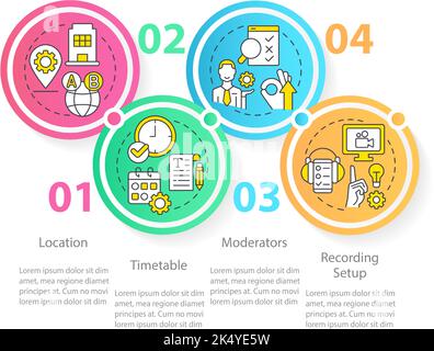 Logistical details of usability testing circle infographic template Stock Vector