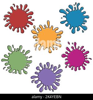 Multicolored splashes of paint, blots with drops, color isolated vector illustration. A set of paint splashes Stock Vector