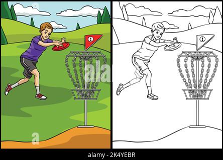 Disc Golf Coloring Page Colored Illustration Stock Vector