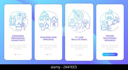 Boost employees skills blue gradient onboarding mobile app screen Stock Vector