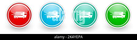 Speed transport, fast delivery, truck vector icons, colorful glossy buttons on white Stock Vector