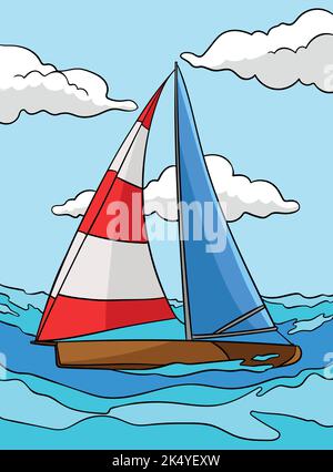 Sailing Sport Colored Cartoon Illustration Stock Vector