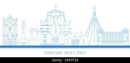 Outline Skyline panorama of Syracuse, Sicily, Italy - vector illustration Stock Vector