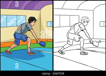 Pickleball Coloring Page Colored Illustration Stock Vector