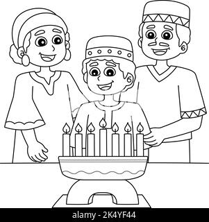 Kwanzaa Family And Kinara Coloring Illustration Stock Vector Image ...