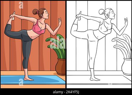 Yoga Coloring Page Colored Illustration Stock Vector