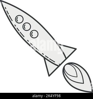 Rocket icon. Flying spaceship in black line style Stock Vector