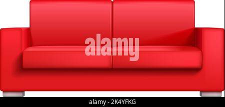 Realistic red couch front view. Comfortable sofa Stock Vector