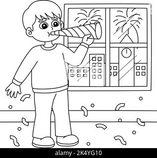 New Year Boy with Basket of Fruits Adults Coloring Stock Vector Image & Art  - Alamy