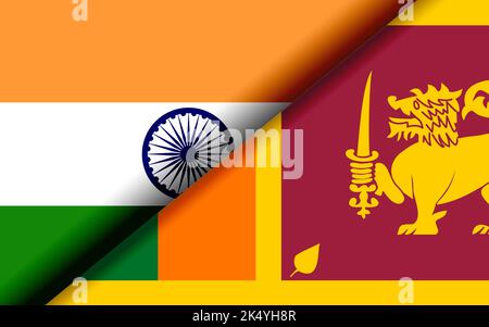 Flags of India and Sri Lanka divided diagonally. 3D rendering Stock Photo