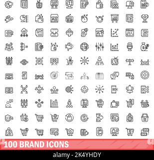 100 brand icons set. Outline illustration of 100 brand icons vector set isolated on white background Stock Vector