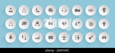 teamwork vector icons on round puffy paper circles Stock Vector
