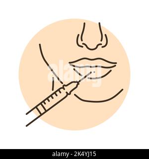 Lips augmentation color line illustration. Hyaluronic injection. Stock Vector