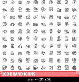 100 brand icons set. Outline illustration of 100 brand icons vector set isolated on white background Stock Vector
