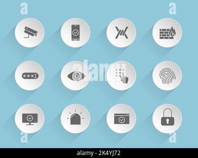 security vector icons on round puffy paper circles Stock Vector