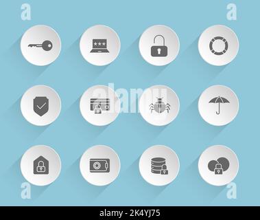 security vector icons on round puffy paper circles Stock Vector