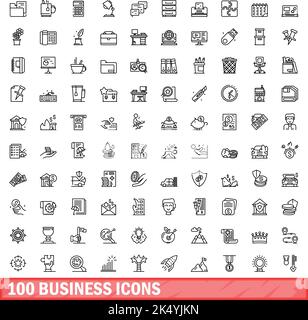 100 business icons set. Outline illustration of 100 business icons vector set isolated on white background Stock Vector