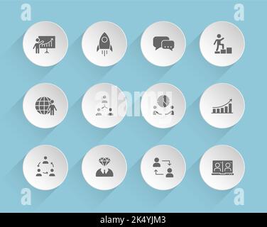 teamwork vector icons on round puffy paper circles Stock Vector