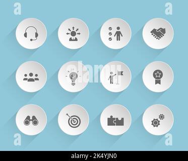 teamwork vector icons on round puffy paper circles Stock Vector