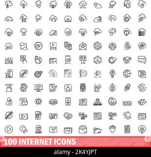 100 internet icons set. Outline illustration of 100 internet icons vector set isolated on white background Stock Vector