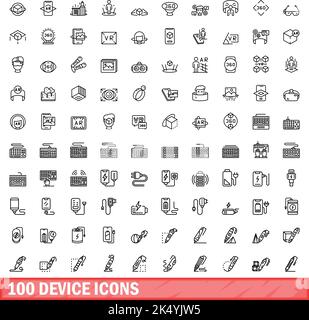 100 device icons set. Outline illustration of 100 device icons vector set isolated on white background Stock Vector