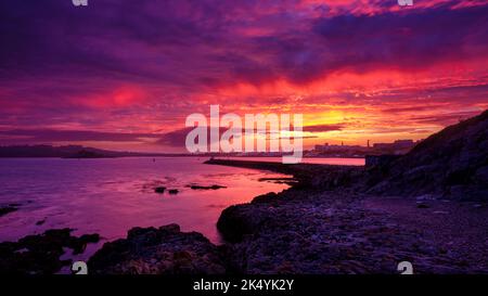 Plymouth, UK - July 24, 2022:  Sunset over Plymouth Hoe and Sound, Devon Stock Photo