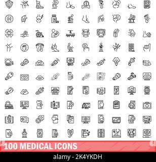 100 medical icons set. Outline illustration of 100 medical icons vector set isolated on white background Stock Vector