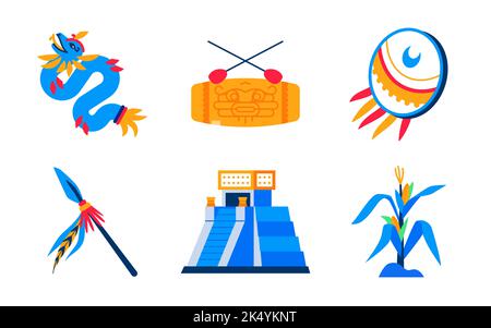 Ancient Maya civilization - flat design style illustration set Stock Vector