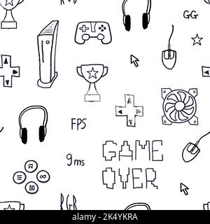Video game hand drawn doodle seamless pattern Vector Image