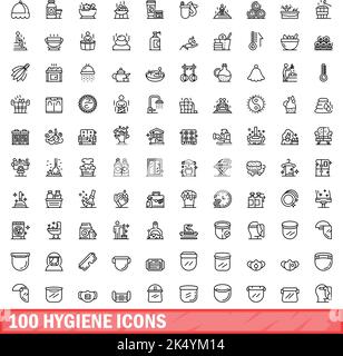 100 hygiene icons set. Outline illustration of 100 hygiene icons vector set isolated on white background Stock Vector