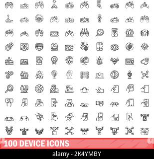 100 device icons set. Outline illustration of 100 device icons vector set isolated on white background Stock Vector