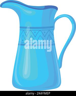 Blue ceramic jug icon. Cartoon clay pitcher isolated on white background Stock Vector