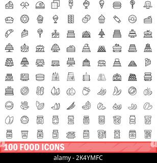 100 food icons set. Outline illustration of 100 food icons vector set isolated on white background Stock Vector