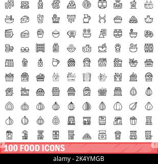 100 food icons set. Outline illustration of 100 food icons vector set isolated on white background Stock Vector