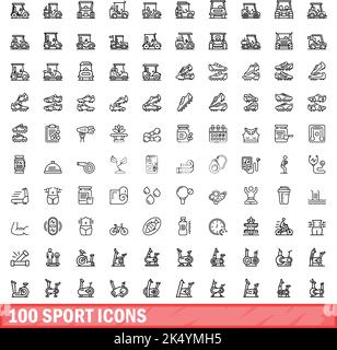 100 sport icons set. Outline illustration of 100 sport icons vector set isolated on white background Stock Vector