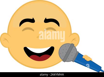 Vector emoji illustration of a yellow cartoon character singing with a microphone in hand Stock Vector