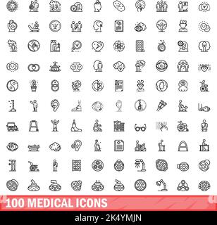 100 medical icons set. Outline illustration of 100 medical icons vector set isolated on white background Stock Vector