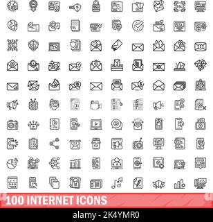 100 internet icons set. Outline illustration of 100 internet icons vector set isolated on white background Stock Vector