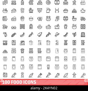 100 food icons set. Outline illustration of 100 food icons vector set isolated on white background Stock Vector