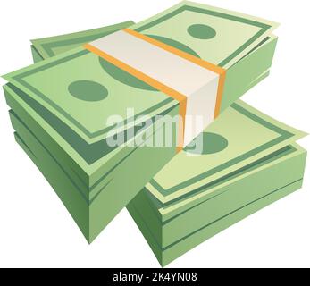 Money packs icon. Green dollar bills stacked isolated on white background Stock Vector