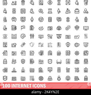 100 internet icons set. Outline illustration of 100 internet icons vector set isolated on white background Stock Vector